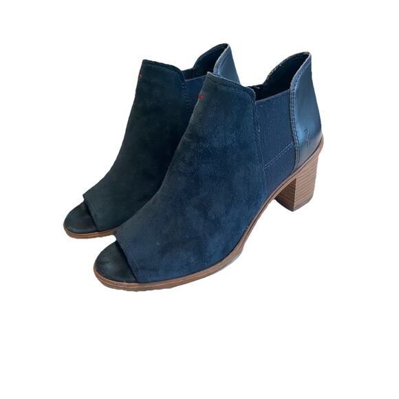 ED Ellen Degeneres Samora Blue Suede Open Toe Ankle Boots Shoes sz 10 Block Heel - Picture 1 of 16